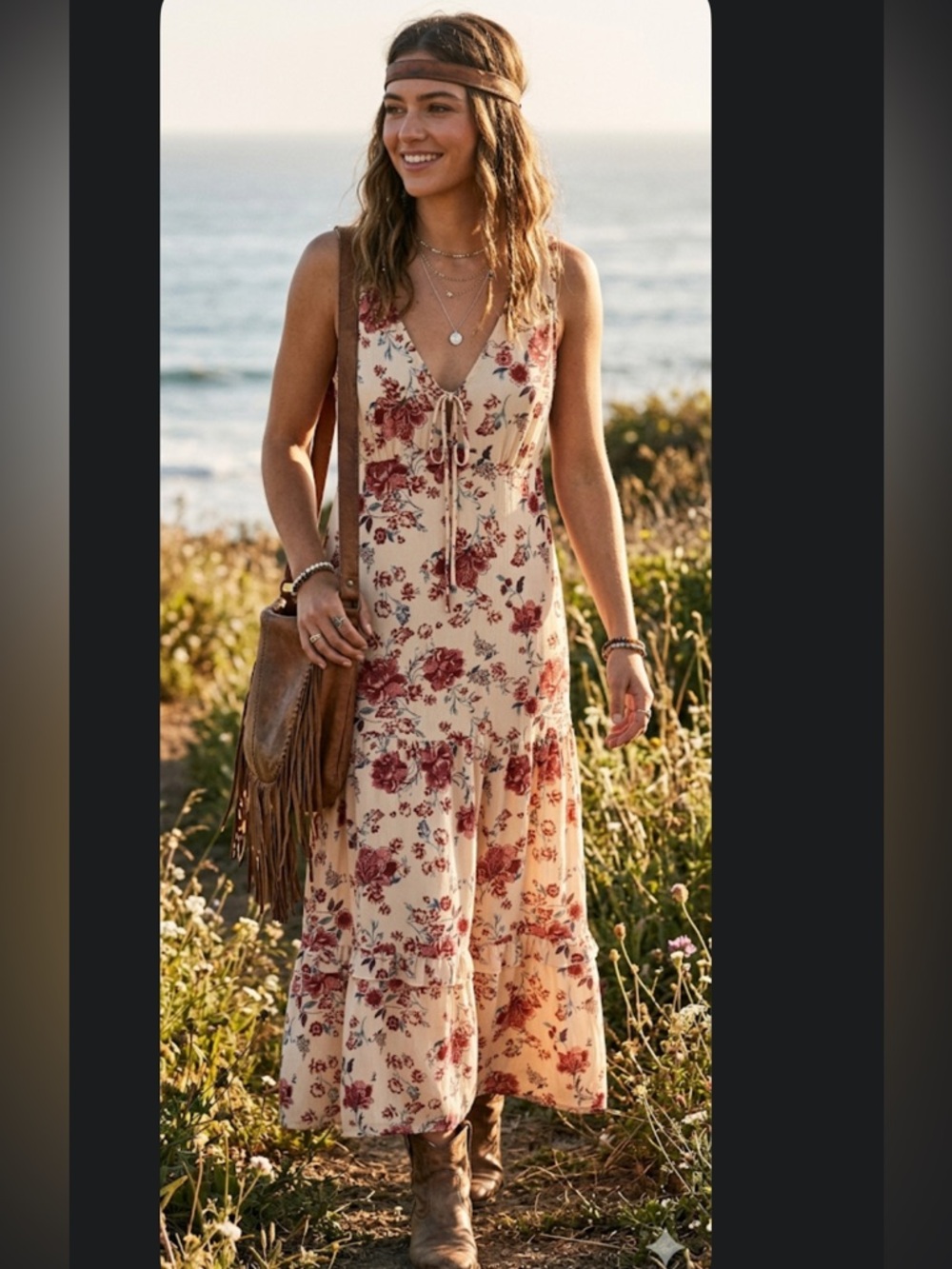 NWT Dylan Ryan Beige Floral Tiered Maxi Dress Size XXS